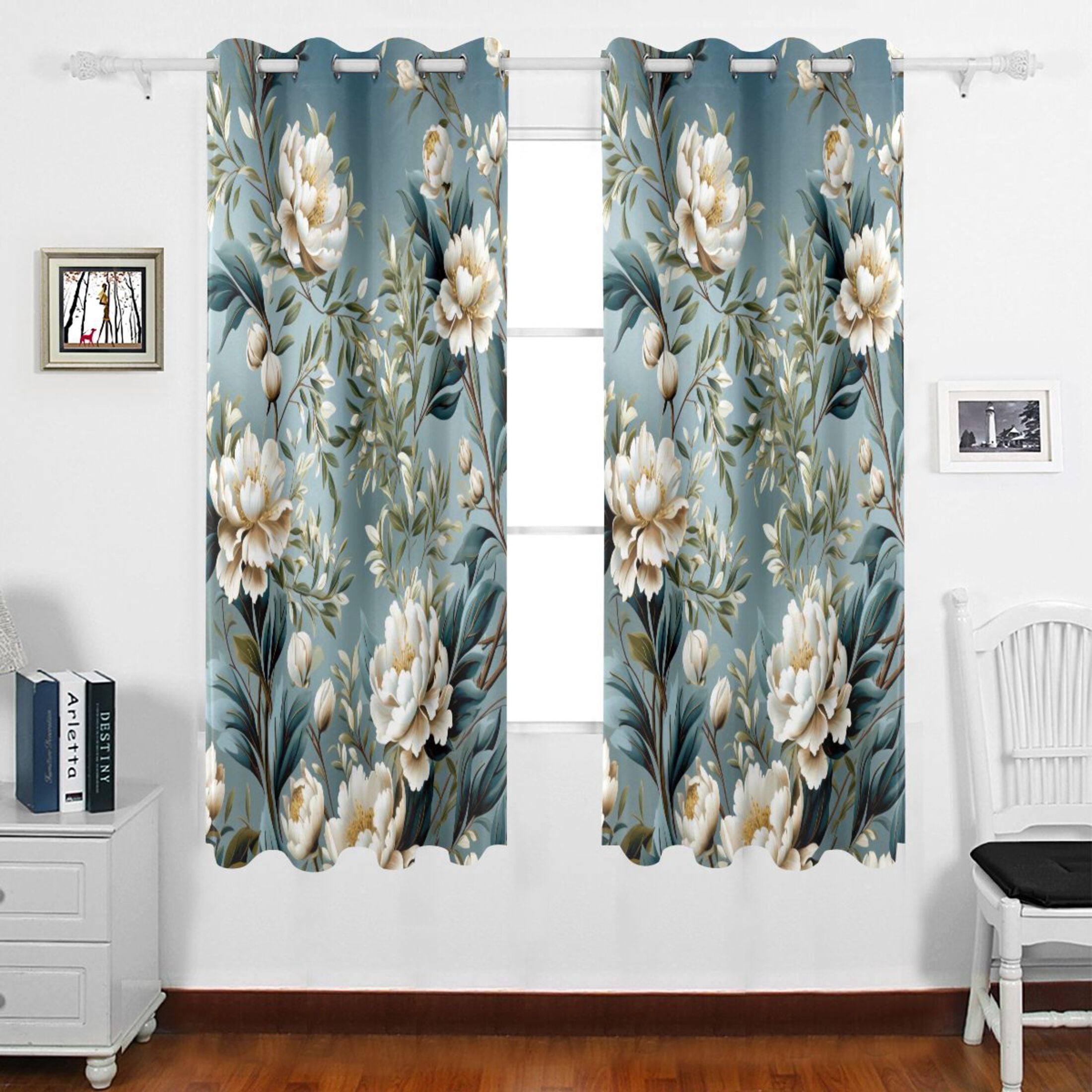 Flowers with Green Leaves Grommet Blackout Curtains Thermal Insulated ...
