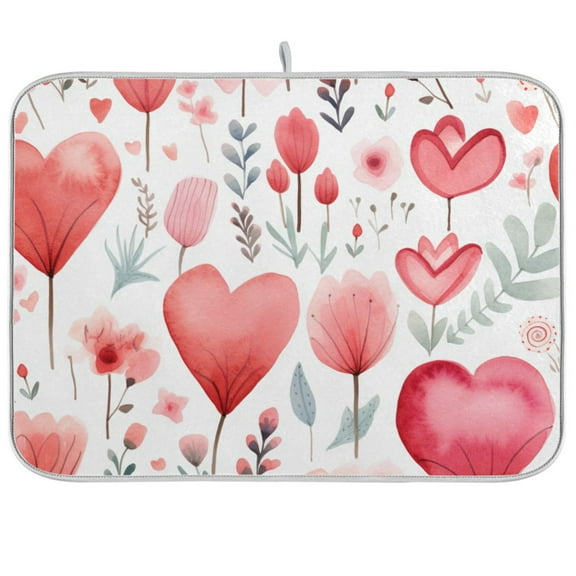 Flowers with Heart Dish Drying Mat Microfiber Kitchen Pad Large Counter Absorbent Dish Mats Drainer Rack 16"x18"