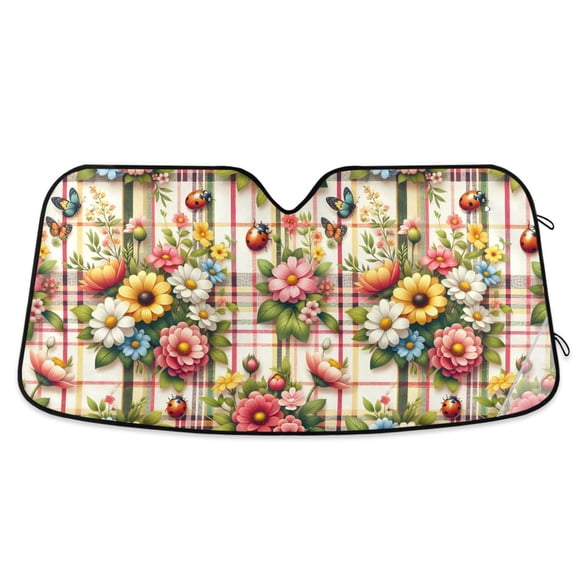 Flowers with Lady Bugs Car Windshield Sun Shade Foldable Car Front Window Visor Heat and UV Protection 55x27.6