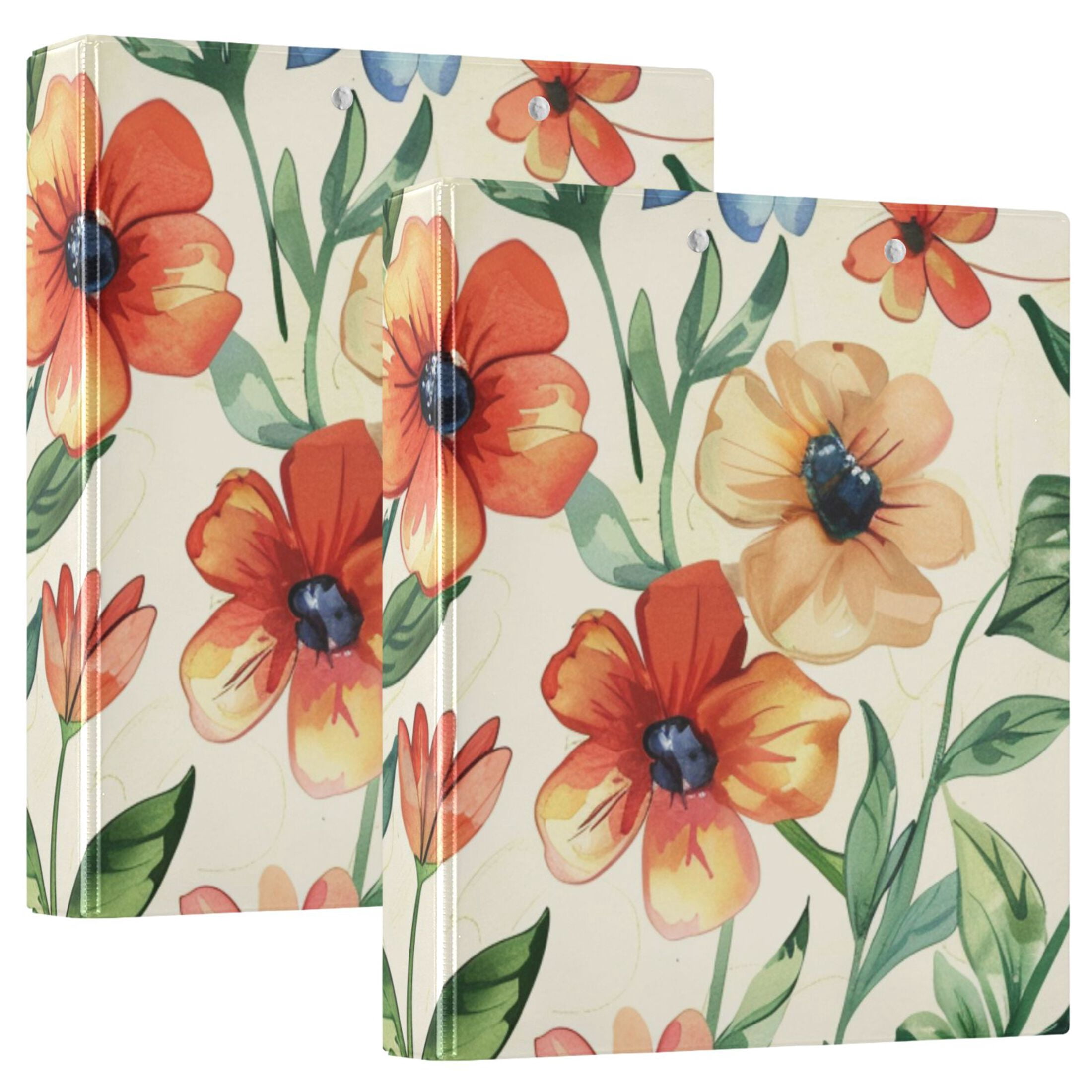 Flowers with Leaves 3 Ring Binders 1.5 inch Hardcover File Folders with Interior Pockets A4 Size Organizer for School Office Hospital