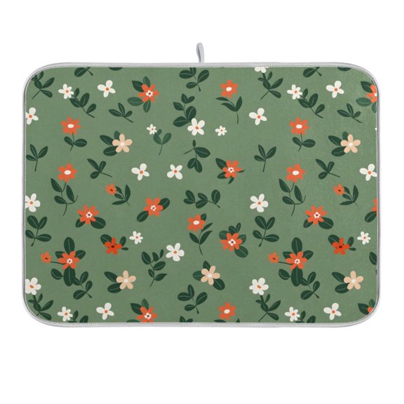 Flowers with Leaves Dish Drying Mat 16x18 Absorbent Microfiber Draining Rack Pad for Kitchen Counter Sink