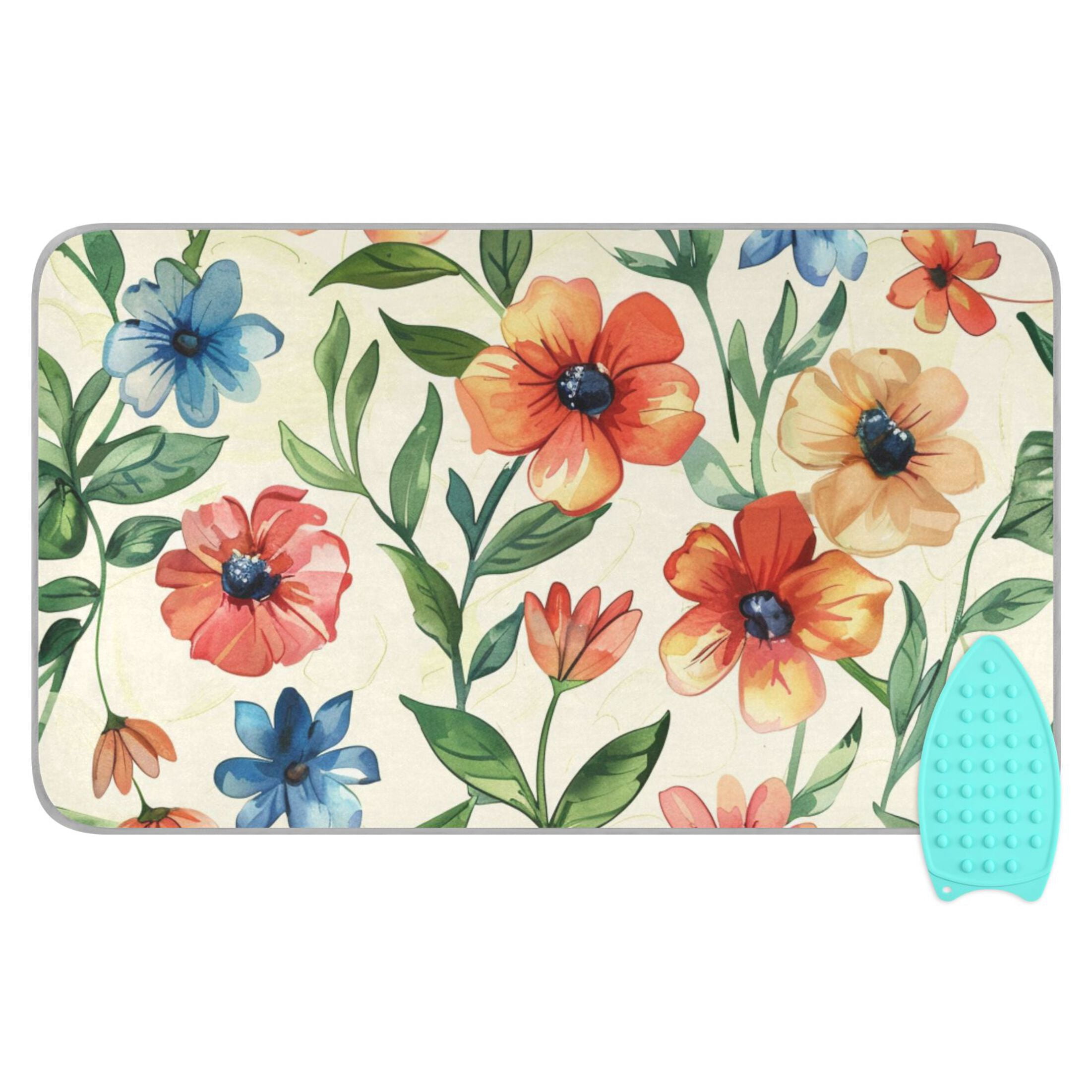 Flowers with Leaves Ironing Board Covers Heat Resistant Ironing Pad Mat Portable for Travel Washer Dryer Table