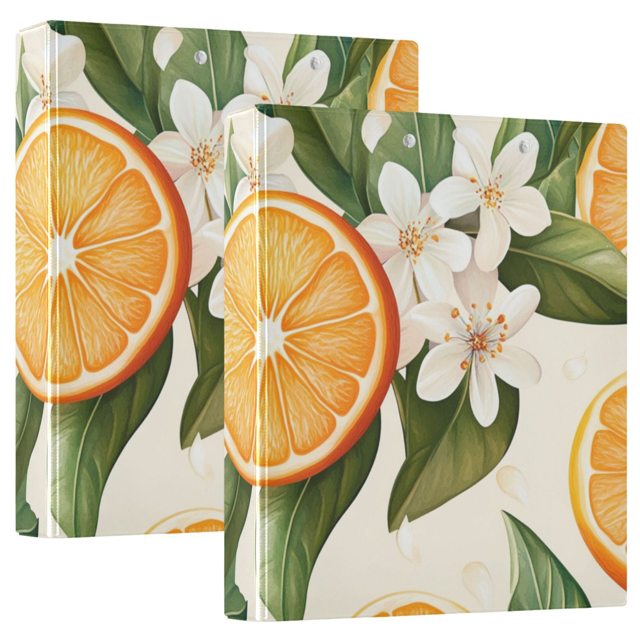 Flowers with Oranges 3 Ring Binders 1.5 inch Hardcover File Folders with Interior Pockets A4 Size Organizer for School Office Hospital