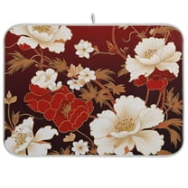 Flowers with Red Dish Drying Mat Microfiber Kitchen Pad Large Counter Absorbent Dish Mats Drainer Rack 18"x24"