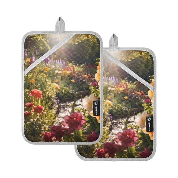 ALAZA Flowers with Sun Pot Holders Set of 2 Heat Resistant Kitchen Oven Mitts