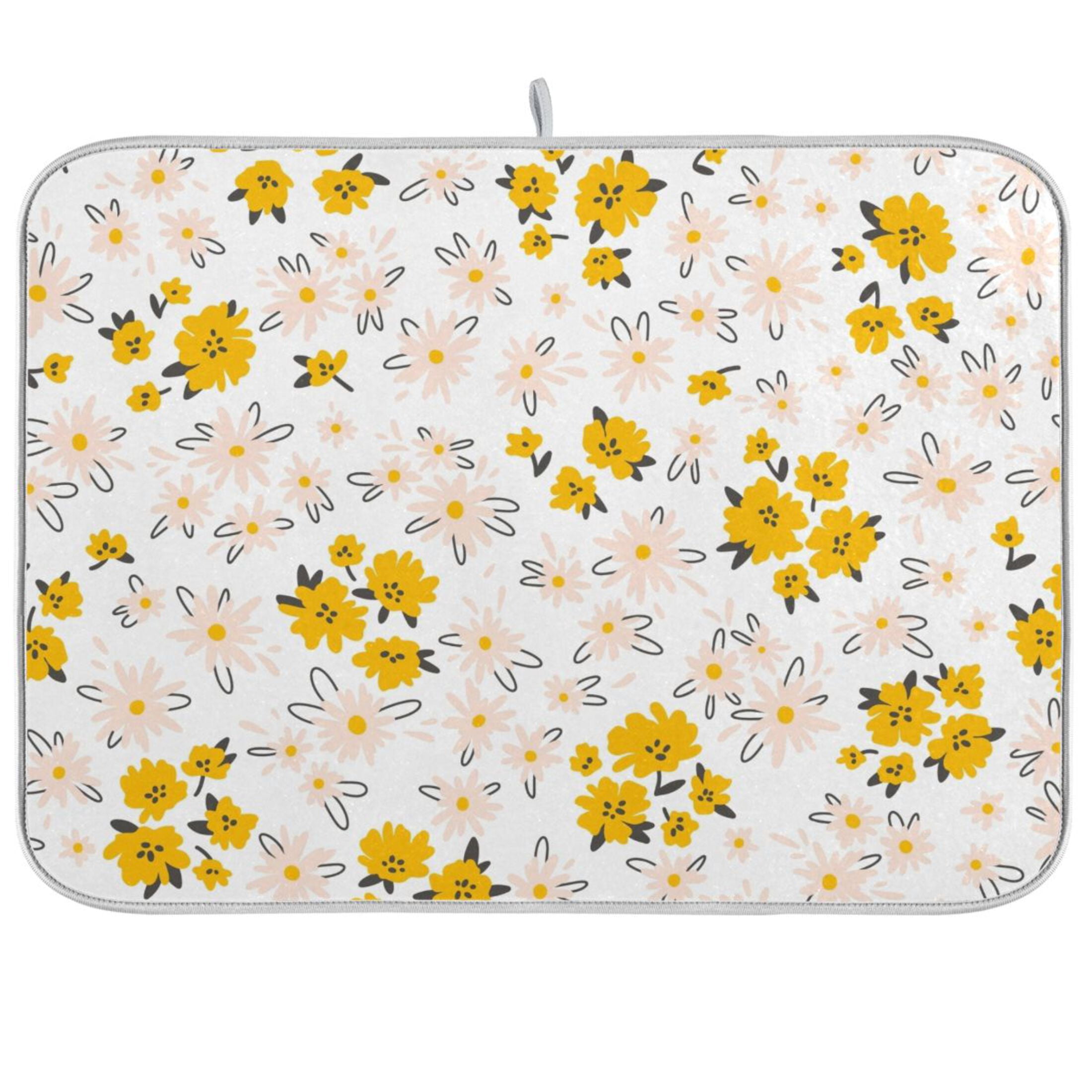 Flowers with Yellow Dish Drying Mat Microfiber Kitchen Mats Large ...