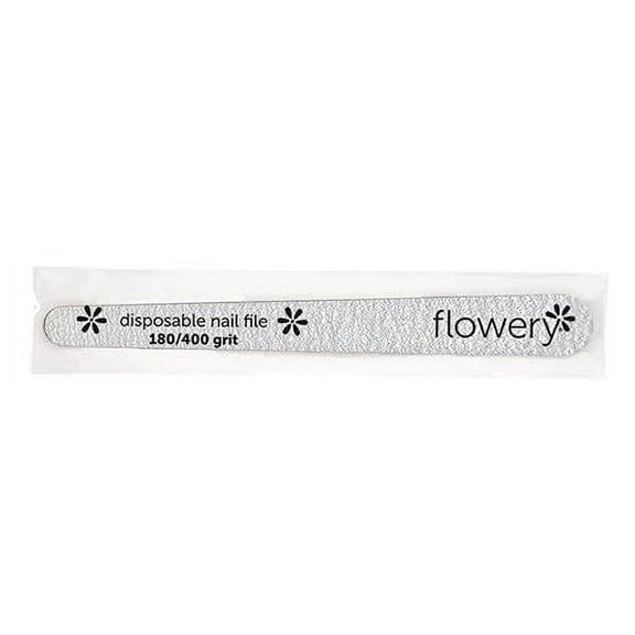 Flowery Disposable Nail File Wood Core 180/400 Grit, Silver, 100 Count