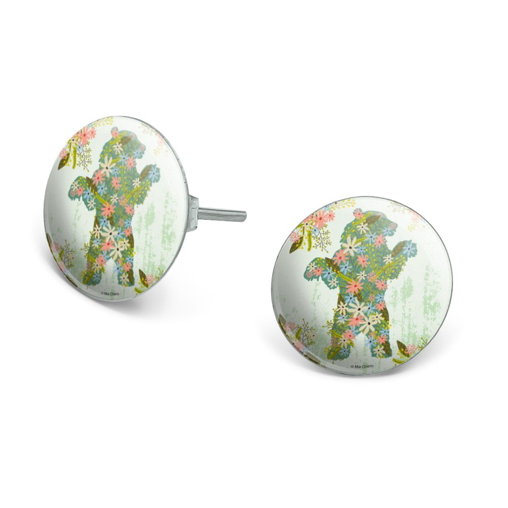 Flowery Floral Bear Silhouette Novelty Silver Plated Stud Earrings