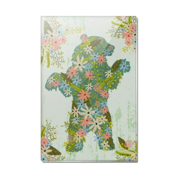Flowery Floral Bear Silhouette Rectangle Acrylic Fridge Refrigerator Magnet