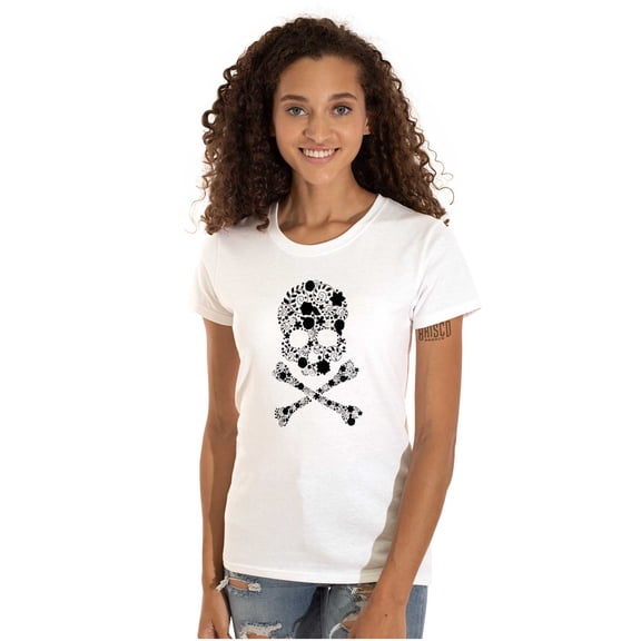 Flowery Skull and Crossbones Womens Fitted Plus Size Graphic Tee Brisco Brands 3X