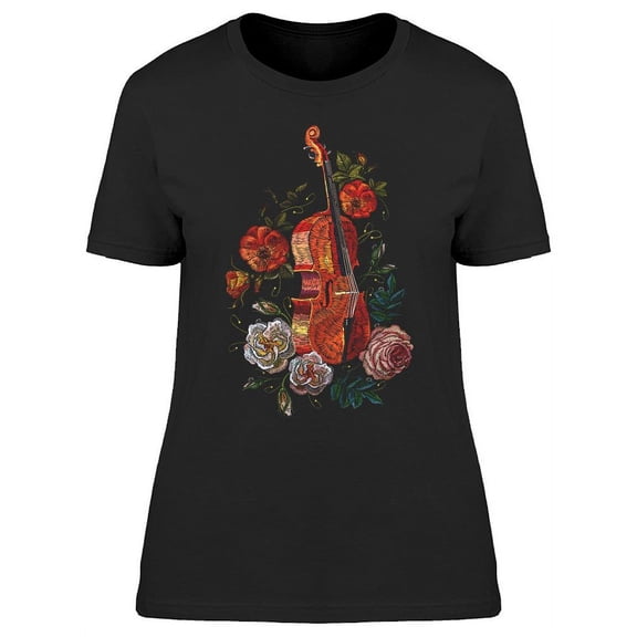 Flowery Violin T-Shirt Women -Image by Shutterstock, Female Large