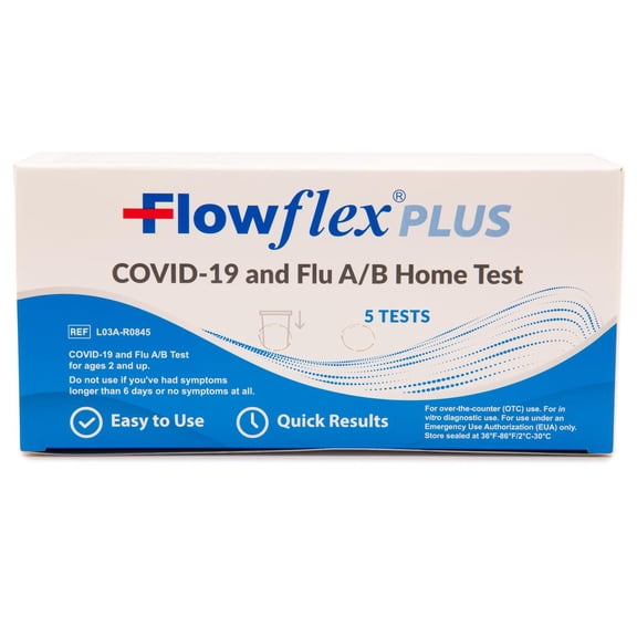 Flowflex Plus COVID-19 & Flu A/B Test Kit - 5 Tests, 3-in-1 Rapid Antigen Self Test