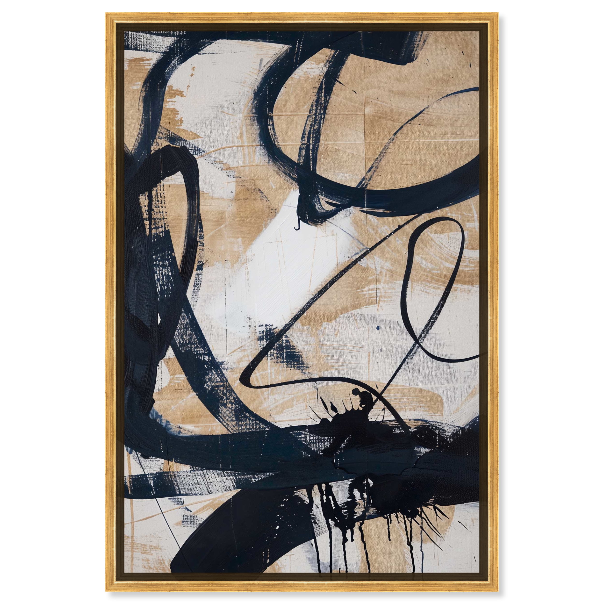Flowing Abstract Shapes Gold Floater Frame Canvas Wall Art