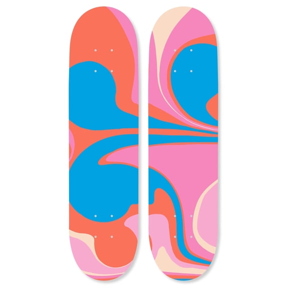 Flowing Air Skateboard Set Acrylic Wall Art Die-Cut, 2 panel 8" x 32", Urban Modern Street Style Decor, Easy-to-Hang