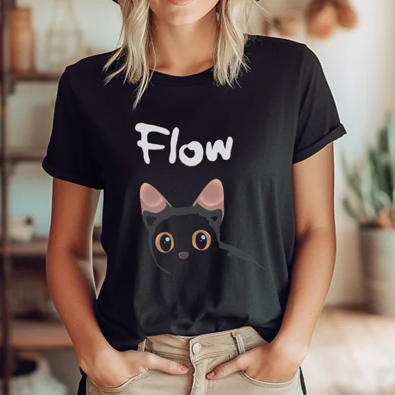 Flowing Cat Flow T-Shirt BLACK Unisex S-5XL Hot Trending Shirt, Vintage Birthday Gift