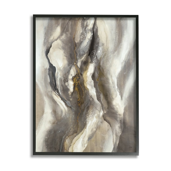 Flowing Cloudy Grey Abstraction Dark Shadows Yellow Highlights 16 in x 20 in Framed Painting Art Print, by Stupell Home Décor