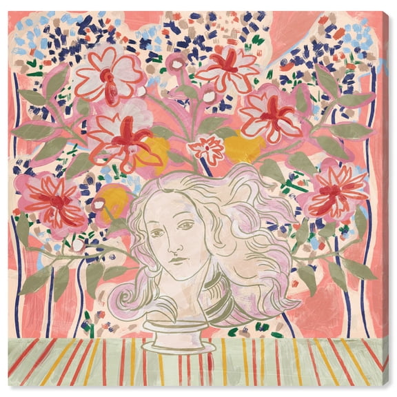 Flowing Floral Bust Canvas Boho Maximalist Wall Art by Art Remedy, Gallery Wrapped, 16" x 16"