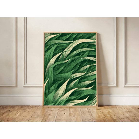 Flowing Grass Botanical Print Organic Abstract Leaves Wall Art, Unframed Paper Print