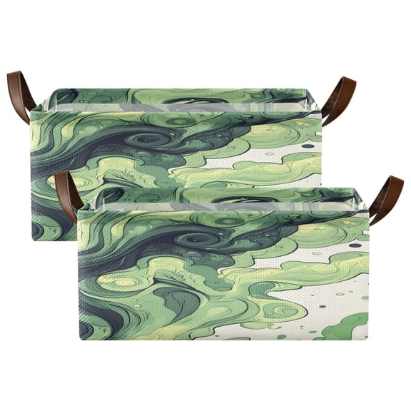Flowing Green Shelf Baskets Set of 2 Foldable Metal Frame Open Storage Bins 16.9x11.4x7.7in Large Capacity