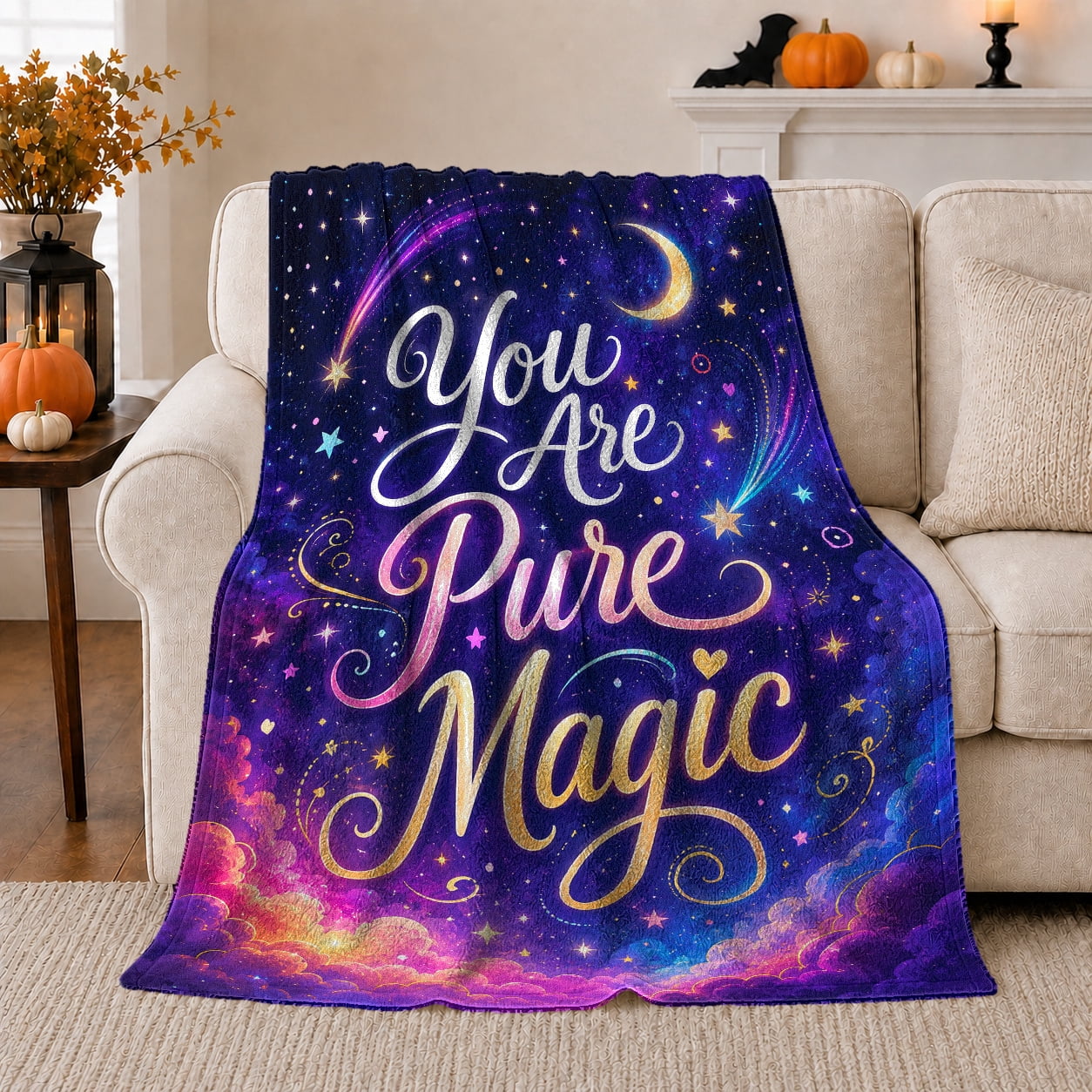 Flowing Inspirational Script With Moon And Comets, Soft Flannel Blanket ...