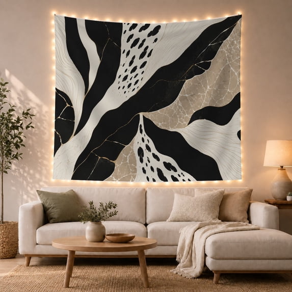 Flowing Organic Forms with Cracked Marble Texture and Gold Veins, Mysterious Abstract for Art Lovers, Sophisticated Modern Decor, Birthday Gift, Tapestry Wall Hanging for Living Room and Bedroom