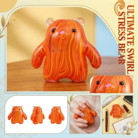 Flowing Pattern Cute Bear Maltose Slow Rising Squishy Stress Relief Fidget, Student Calming Novelty Item For Study Focus And Desk Fun