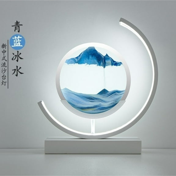 Flowing Sand Table Lamp 3D Dynamic Sand Art Moving Earth Lamp Circular Glass 3D Deep Sea Sand Scene Dynamic Display Moving Sand Frame Decorative Lamp