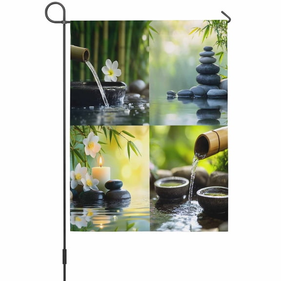Flowing Water Garden Flags For Outdoor, Flowers Forest Candlestick Small Double Side Yard Flags Weather Proof Garden Decor for Lawn Outside Holiday 12 x 18 Inches