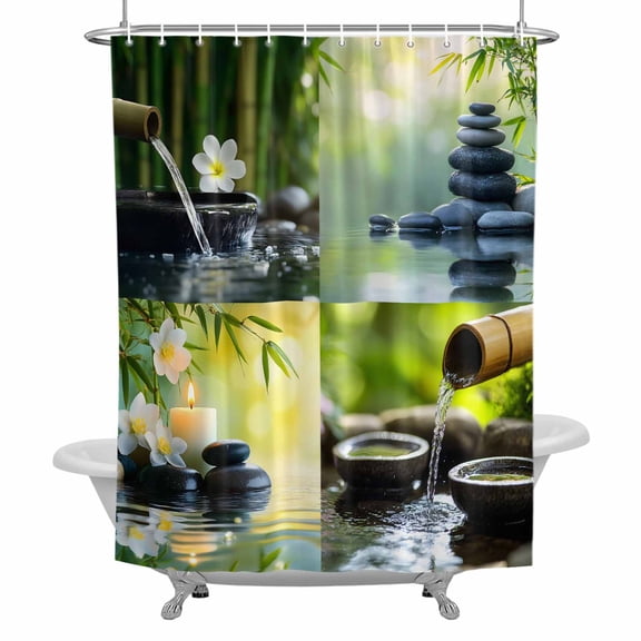 Flowing Water Shower Curtain for Bathroom, Flowers Forest Candlestick Waterproof Cloth Fabric Bathroom Accessories Set with 12 Rust Proof Plastic Hooks, 36"x72"