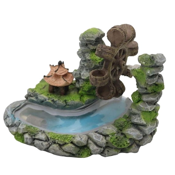 Flowing Waterwheel Statue Fishtanks Landscape Potted Plant Ornament Fish Shelter