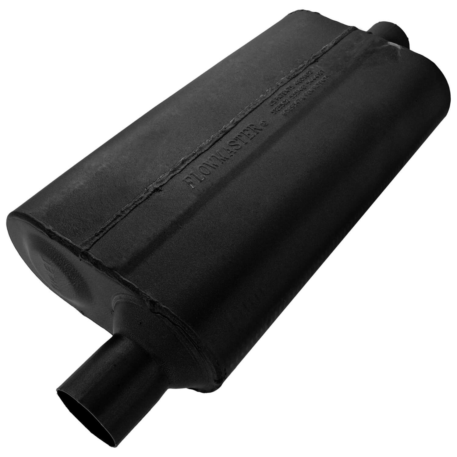 FUDA Turbo Muffler 2.25in Offset In / 2.25in Center Out – Moderate Sound – Oval Angle