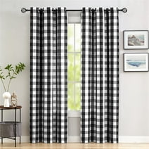 Flowpartex 2 Panels Buffalo Check Semi Sheer Curtains Black and White Plaid Textured Grommet Drapes for Farmhouse Living Room Bedroom, 40"Wx84"L