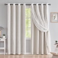 thumbnail image 1 of Flowpartex Blackout Grommet Curtains with Lace Leaf Sheer Overlay, Beige, 4 Panels, 52"W x 84"L, 1 of 9