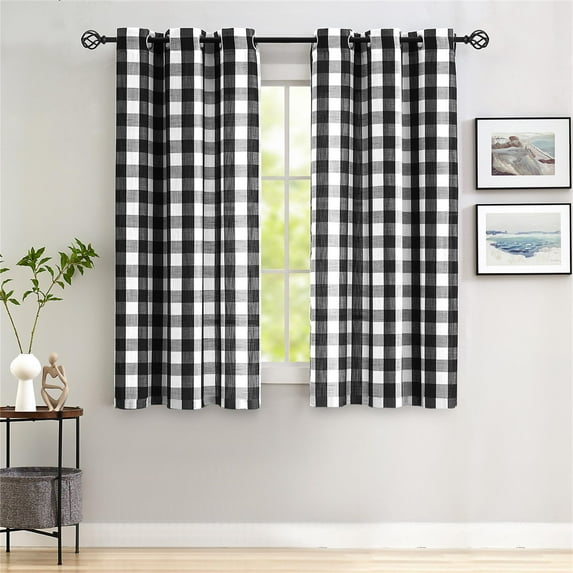 Flowpartex Buffalo Check Semi Sheer Curtain Panels Black and White Plaid Grommet Top Window Drapes for Living Room Bedroom Farmhouse, 40"Wx63"L 2 Panels