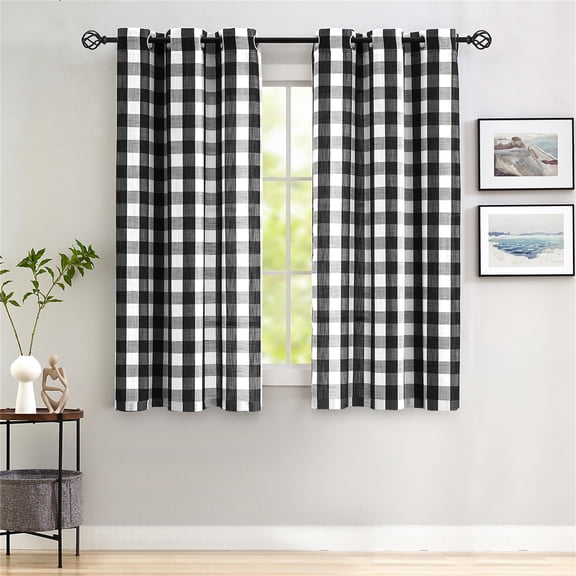 Flowpartex Buffalo Check Semi Sheer Curtain Panels Black and White Plaid Grommet Top Window Drapes for Living Room Bedroom Farmhouse, 40"Wx63"L 2 Panels