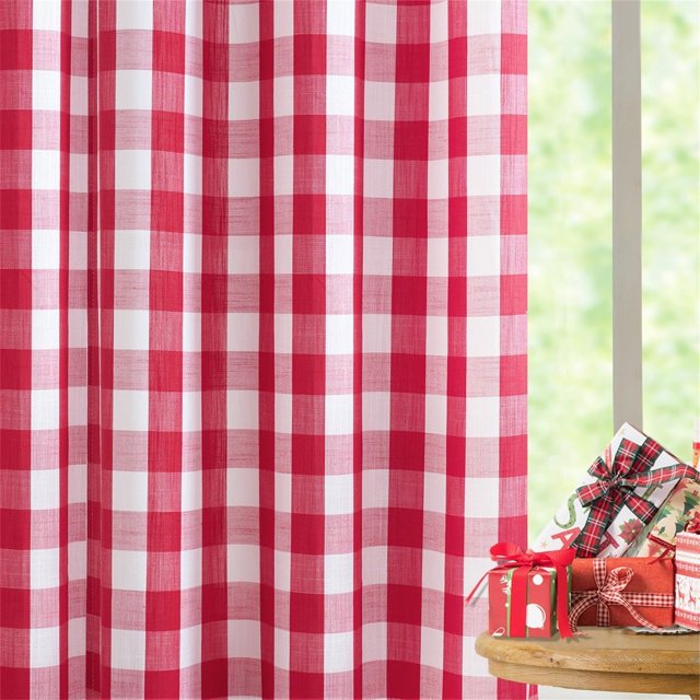 Flowpartex Buffalo Check Semi Sheer Curtain Panels Red and White Plaid