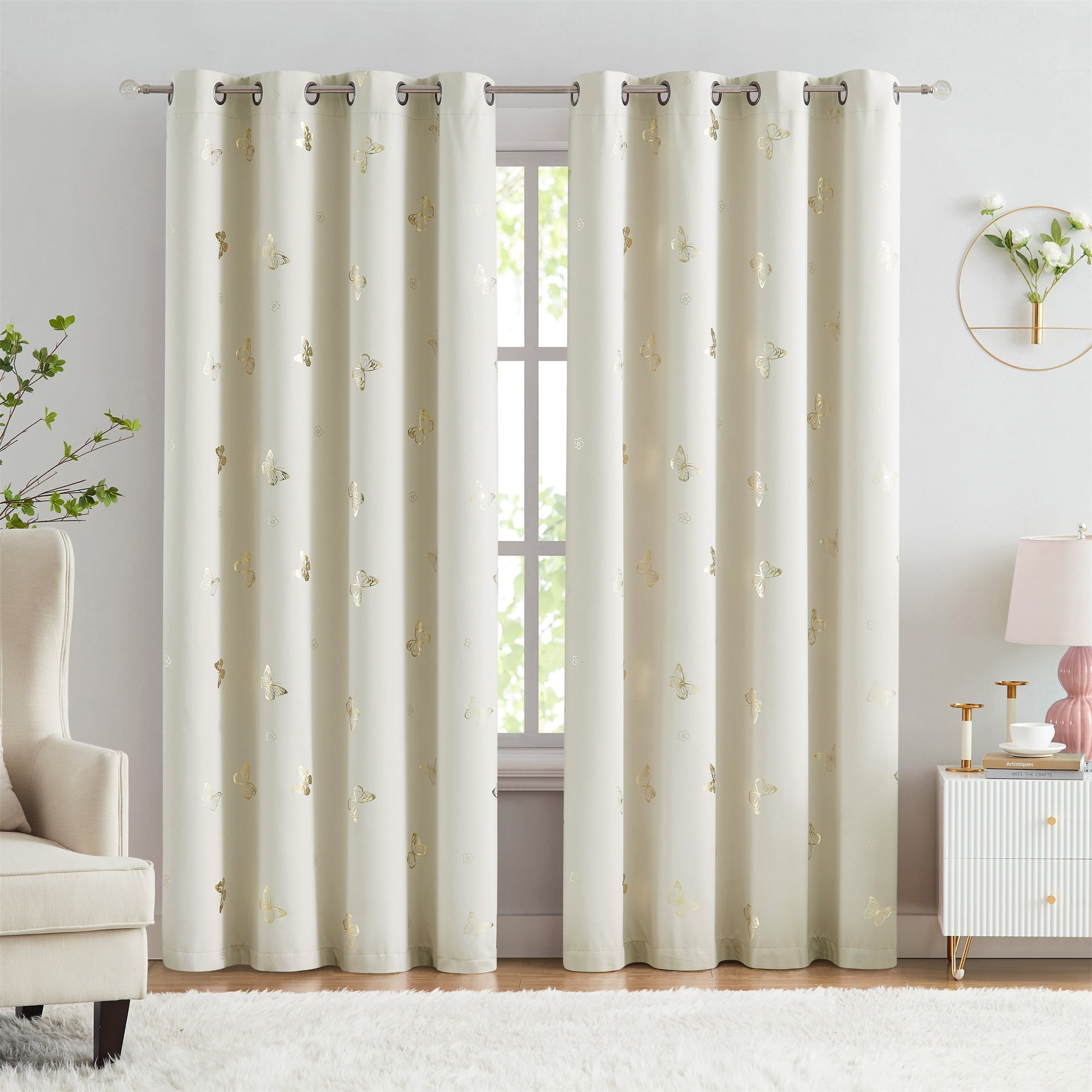 Flowpartex Butterfly Blackout Curtain Panels Set of 2 for Nursery