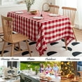 thumbnail image 1 of Flowpartex Christmas Buffalo Plaid Table Cloth for Rectangle Tables with Tassel Red and White Rustic Linen Textured Farmhouse Burlap Table Cover for Kitchen Dining Tabletop Decoration,84"Lx 60"W, 1 of 5