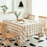 Flowpartex Farmhouse Christmas Tablecloth, Buffalo Print, Linen, Kitchen Dining Room,54"Wx84"L, Beige/White