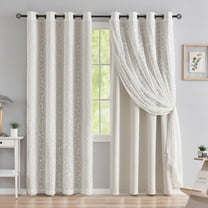 Flowpartex Mix Matach Grommet Full Blackout Window Curtains for Bedroom Lace Leaf Sheer Panels For Living Room, Beige & White, Window Treatment Set of 4,52" W x 84" L