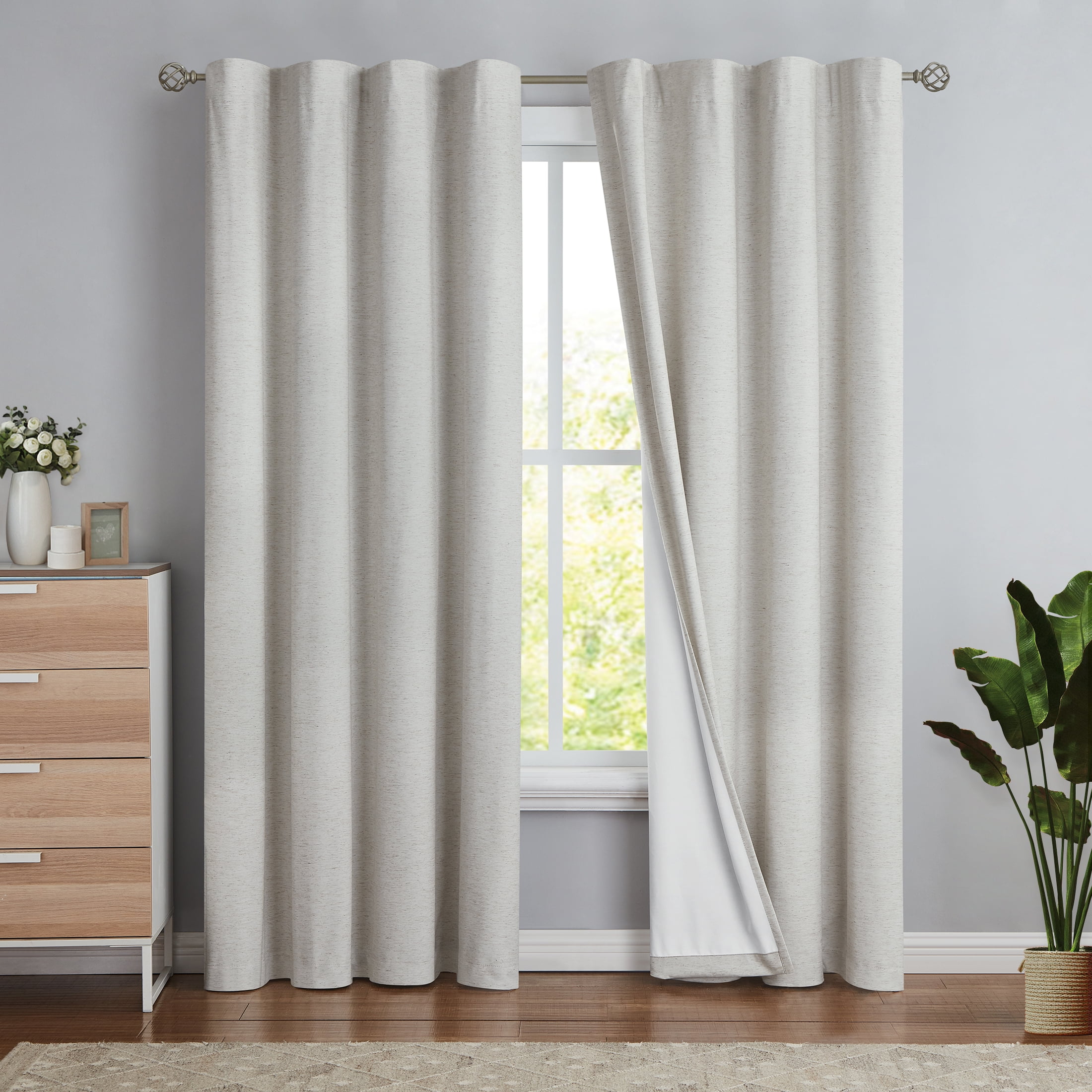 Flowpartex Natural Linen Full Blackout Energy Efficient Curtains for Bedroom Solid Thermal