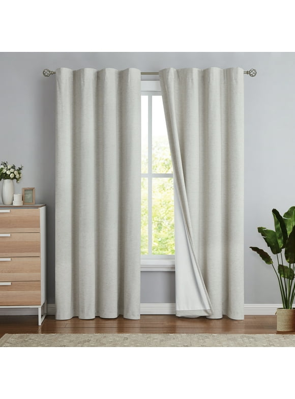 Flowpartex Natural Linen Full Blackout Energy Efficient Curtains for Bedroom Solid Thermal Insulated Window Panels Backtab Rod Pocket Drapes, 84"L×54"W 2 Pcs