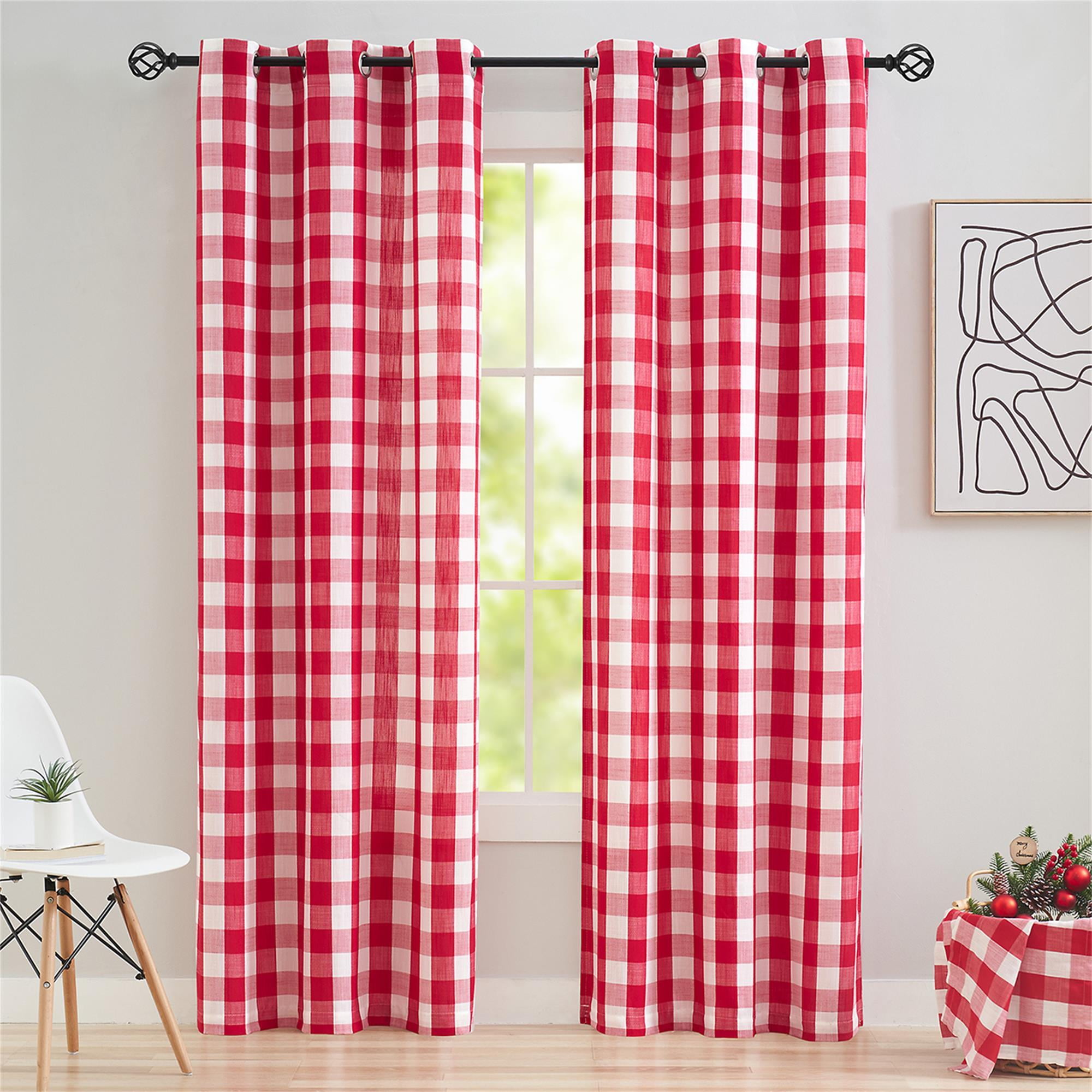Flowpartex Red and White Buffalo Check Semi Sheer Curtain Panels Plaid