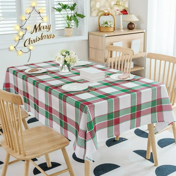 Flowpartex Square 54" inch Tablecloth Green and Red Plaid Waterproof Wrinkle-Free Washable Christmas Decoration Fabric Table Cover for Dining Outdoor Party Holiday Kitchen,54 x 54 inch