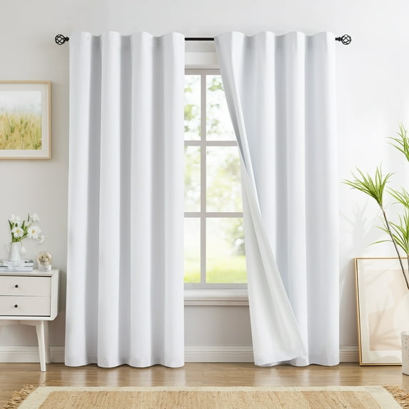 Flowpartex White Full Blackout Energy Efficient Curtains for Bedroom Solid Thermal Insulated Window Panels Backtab Rod Pocket Drapes, 84"L×54"W 2 Pcs