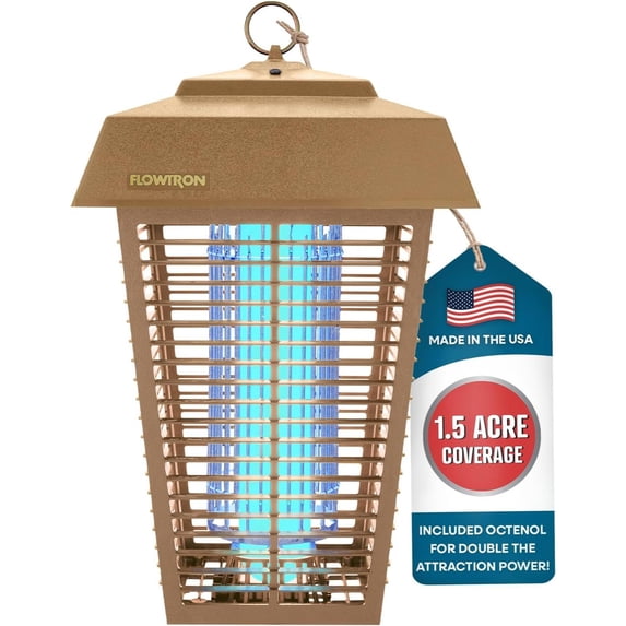 Flowtron Electric Bug Zapper, 1.5 Acre Outdoor Insect Killer, Dual 40W UV Bulb, 5600V Grid (Tan)