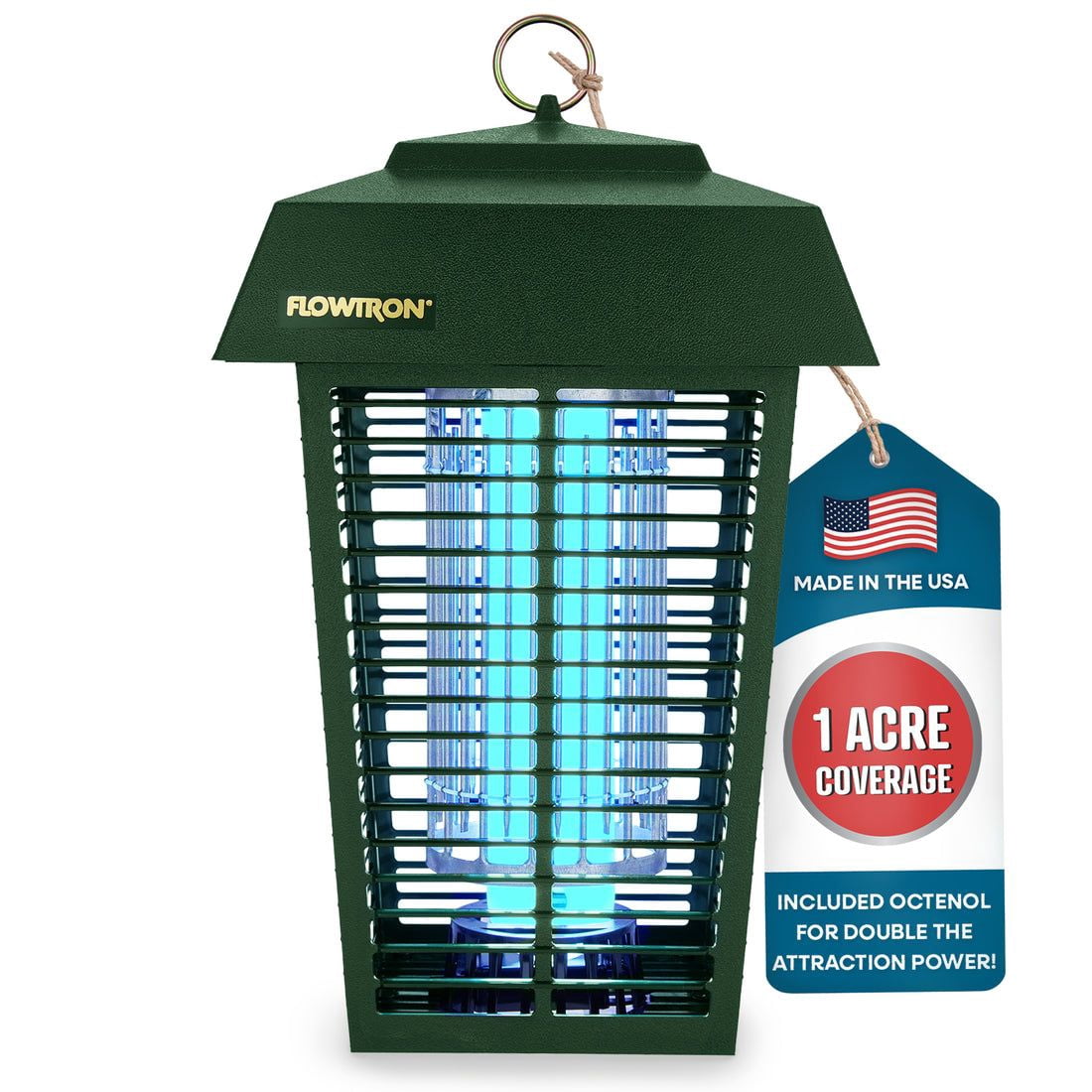 Flowtron Bug Zapper 1 Acre, 40W Bulb, 5600V Grid, Outdoor Fly & Mosquito Control, USA Made (Green)
