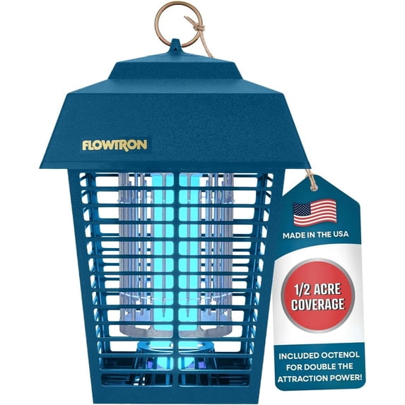 Flowtron Electric Bug Zapper, 1/2 Acre Outdoor Insect Killer, 15W UV, 5600V Shock Grid (Blue)