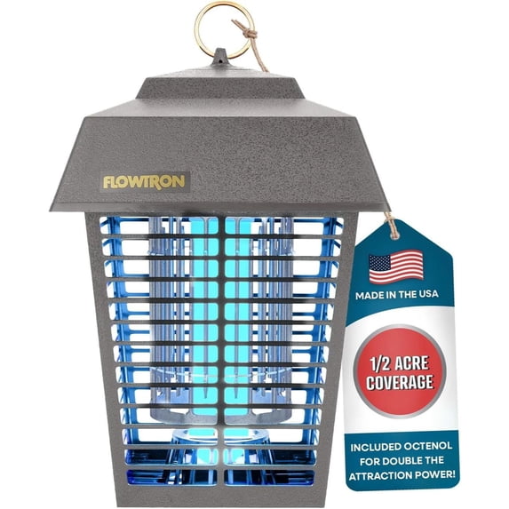Flowtron Electric Bug Zapper, 1/2 Acre Outdoor Insect Killer, 15W UV, 5600V Shock Grid (Grey)