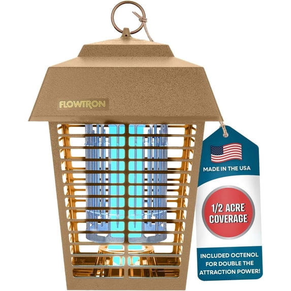Flowtron Electric Bug Zapper, 1/2 Acre Outdoor Insect Killer, 15W UV, 5600V Shock Grid (Tan)